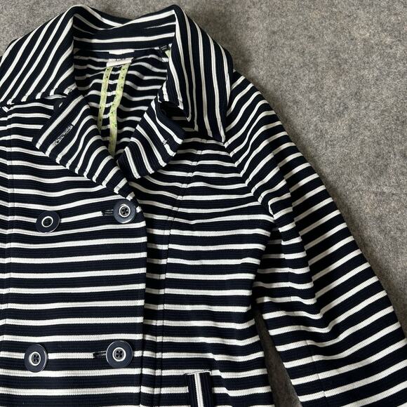 CAbi Trench Coat Women's XS Maritime Blue Navy Striped Long Jacket #5151 - Picture 2 of 6